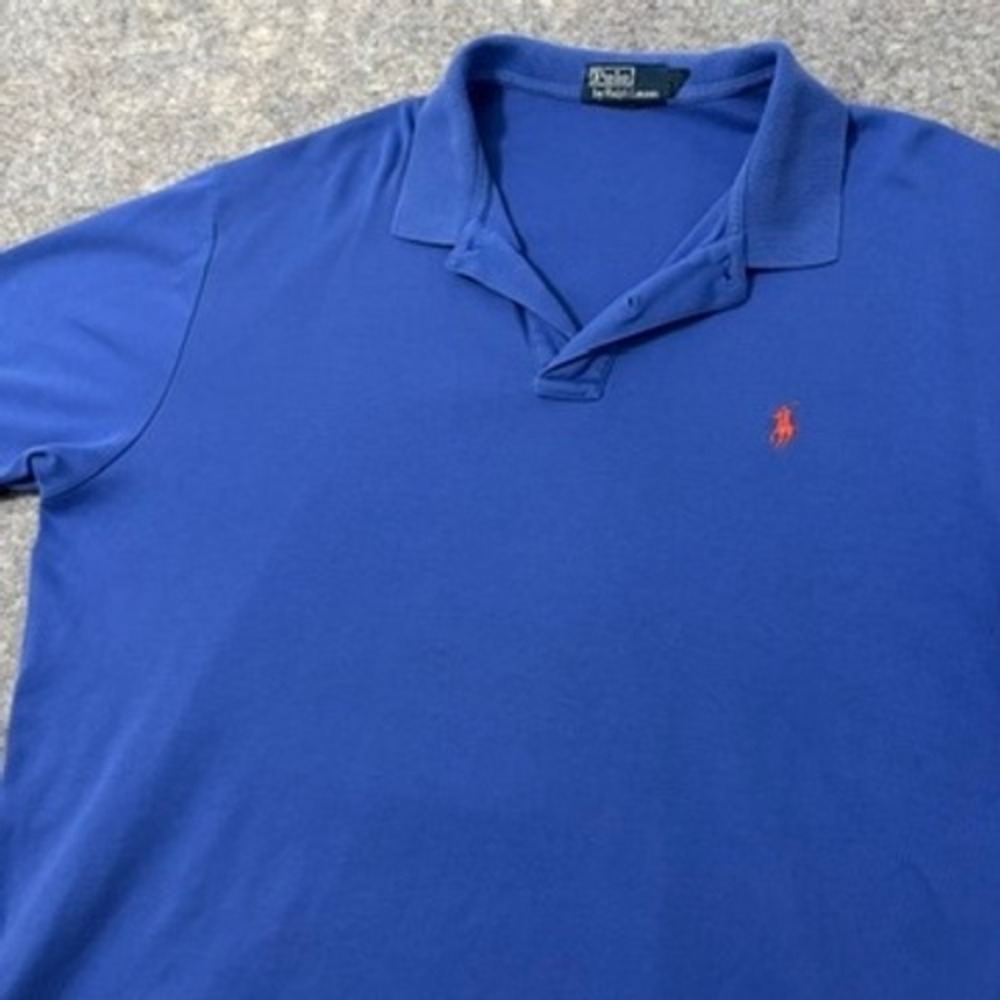 Polo Ralph Lauren Mens XXL Blue Short Sleeve Polo Shirt Orange Pony Logo